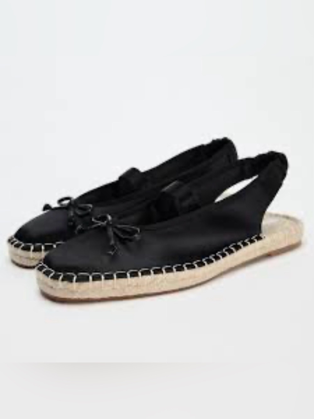 ZARA Black Topstitched Bow Espadrilles Ballet Summer Flats UK 4 EUR 37